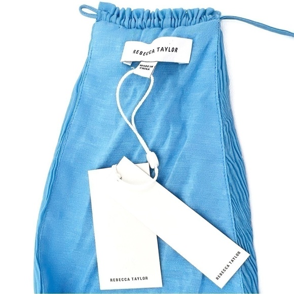 Rebecca Taylor Pleated Voile Short Dress Size Large Cerulean Blue Halter New NWT - Picture 4 of 13